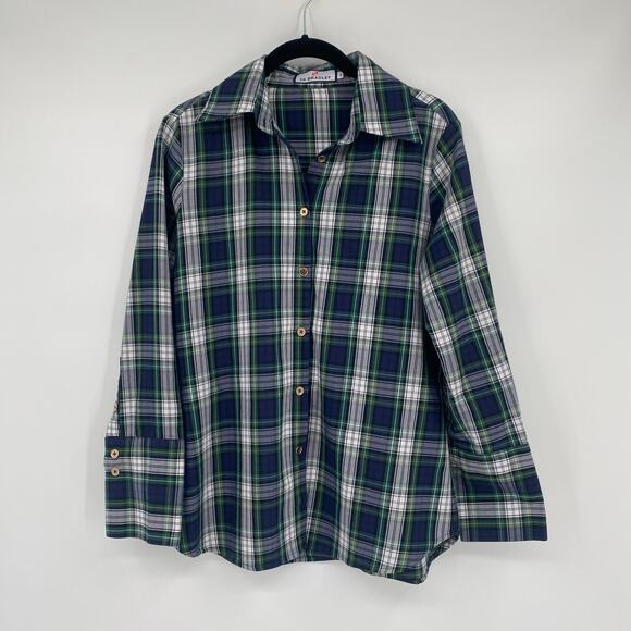 CK Bradley Women's Blue & Green Plaid Button Front Top Size Small - Picture 3 of 10